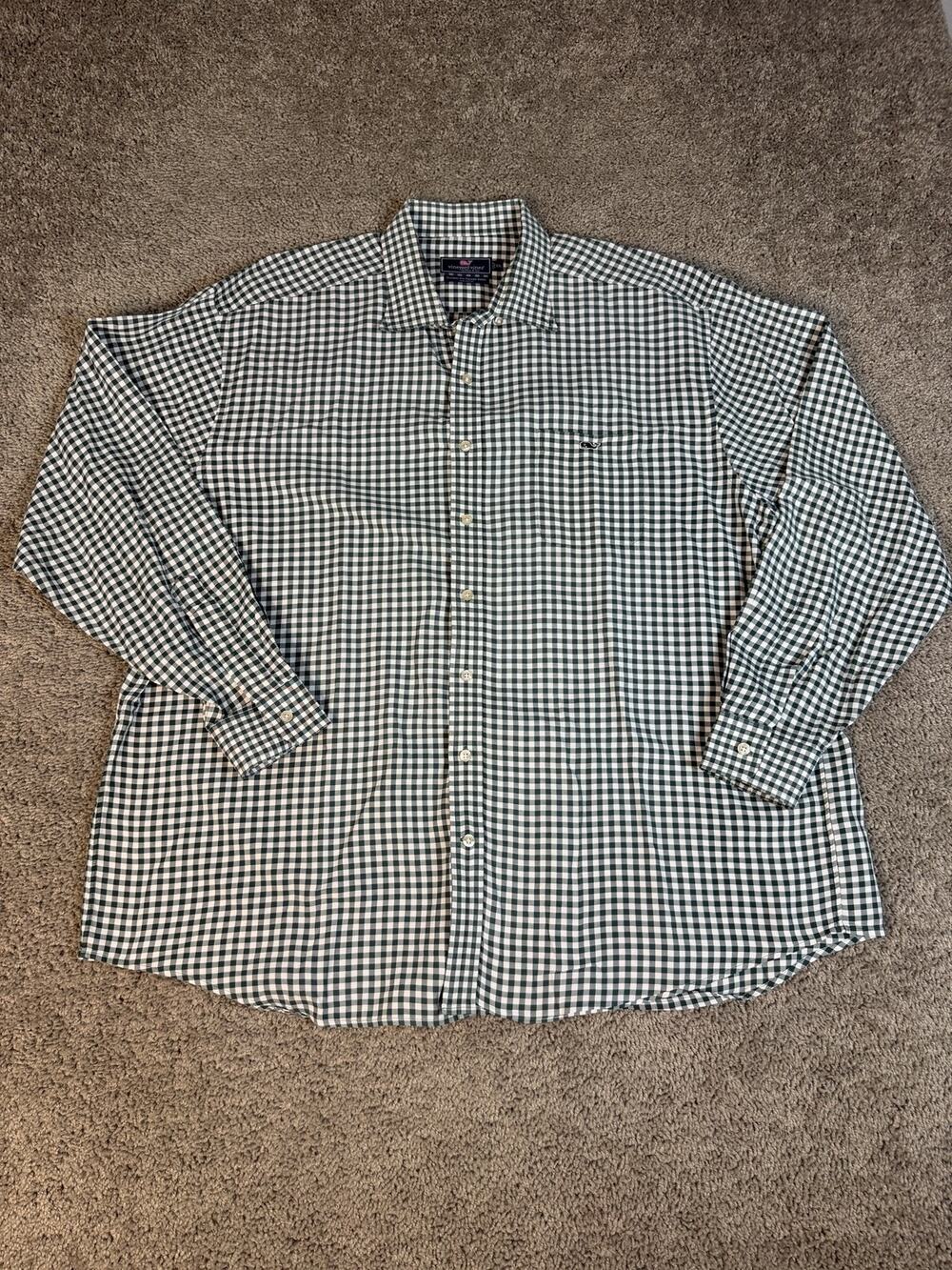 Vineyard Vines Shirt Mens 2XL Green Long Sleeve Button Up Cotton Pocket Classic